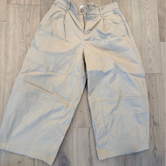 Anthropologie Maeve Wide Leg Barrell keg Khaki Beige Crop Trousers - Picture 2 of 5